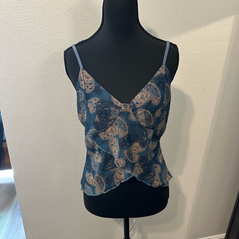 Paisley Print Blue and Tan Women's Top
